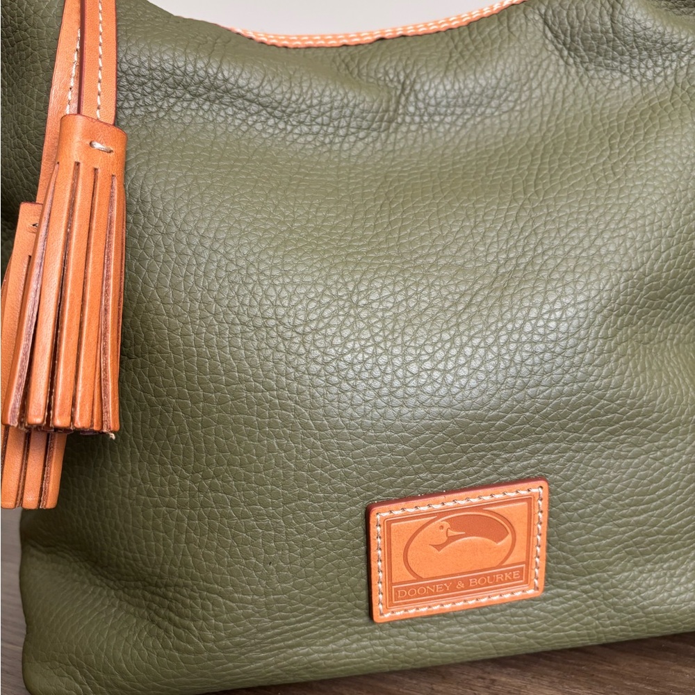 Dooney & Bourke Olive Green Leather Hobo with Tan Trim - Picture 9 of 16